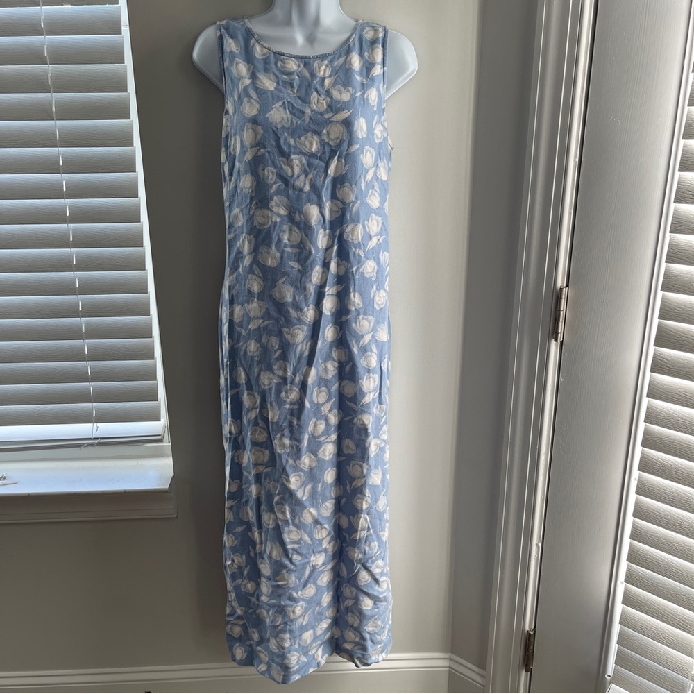 90’s Casual Corner Annex Petite Sleeveless Blue Floral Maxi Dress